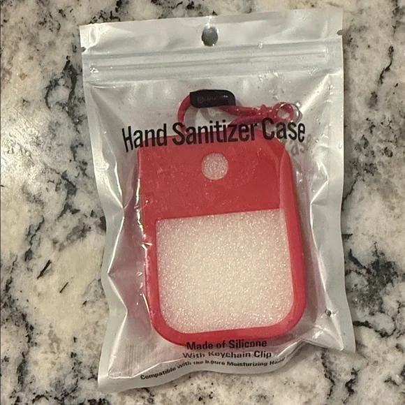 Red Silicone Hand Sanitizer Case with Keychain Clip - Picture 1 of 4